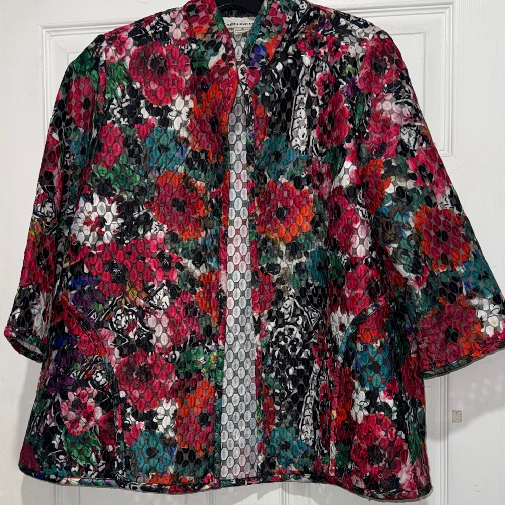 Vibrant Floral Women's Blouse - Red, Pink, Green, Black size Small